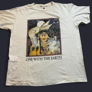Vintage one with the earth native human-I-tees 1992 nature T-shirt size XL READ